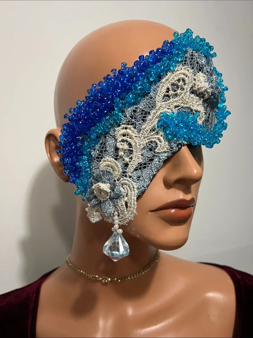Boudoir Burlesque style handmade Beaded Lace Eye Mask